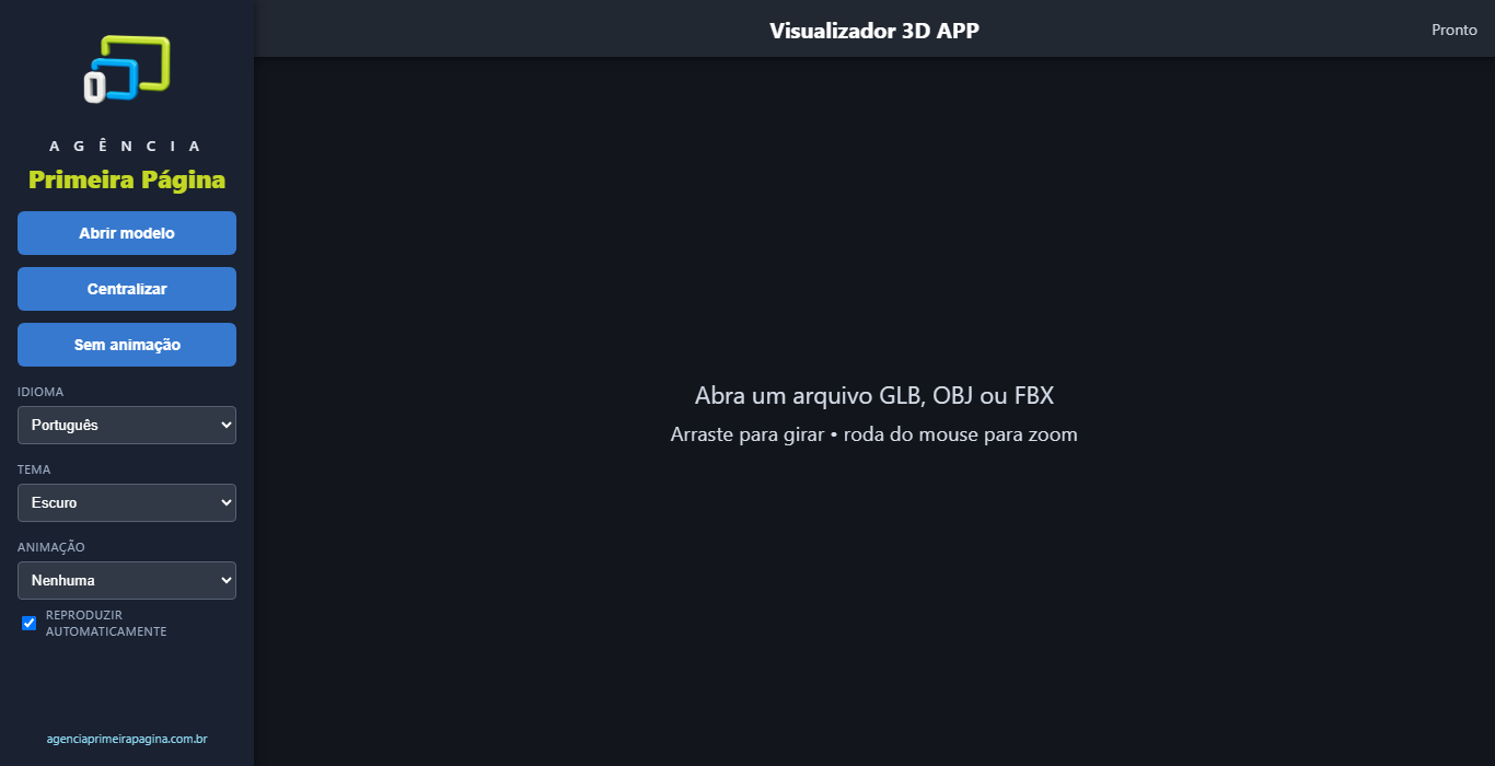 Tela do Visualizador 3D para Windows APP